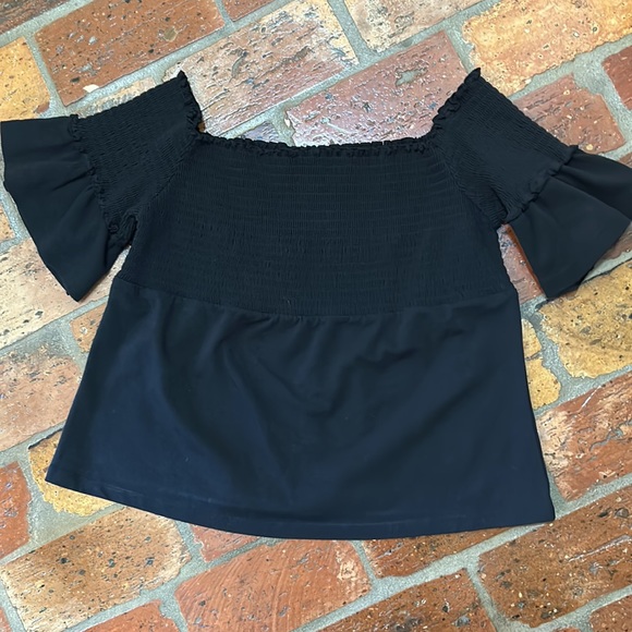 Moda international black smocked elastic off the shoulder peplum top szXL - Picture 6 of 9